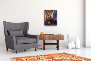 Busy NYC Street at Dusk by Jonelle Summerfield |  In Room View of Artwork 