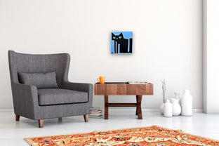 Black Cat on Blue by Jessica JH Roller |  In Room View of Artwork 