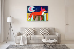 Original art for sale at UGallery.com | Fox Under Pink Moon by Jessica JH Roller | $1,400 | acrylic painting | 36' h x 48' w | thumbnail 5
