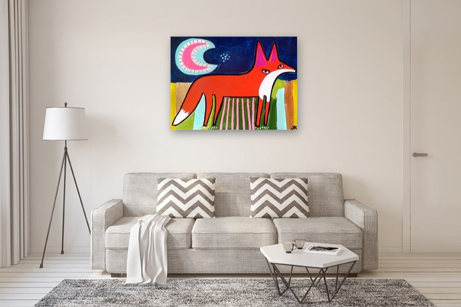 Fox Under Pink Moon by Jessica JH Roller |  In Room View of Artwork 