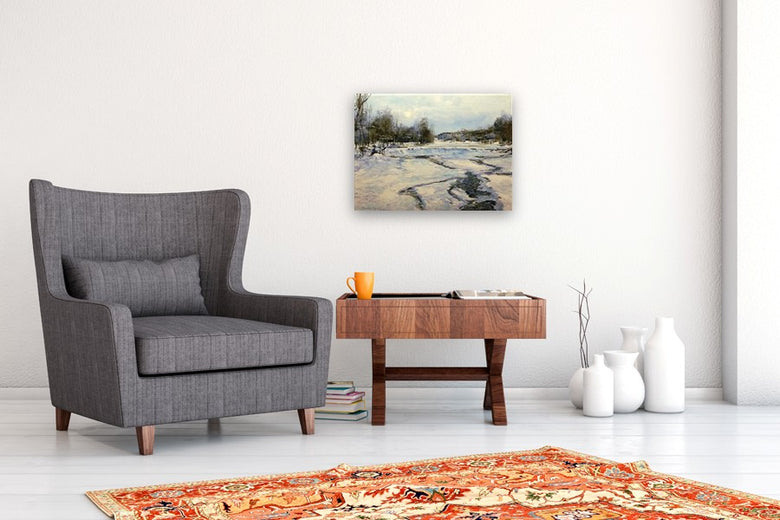 Frozen Weir on the Rockaway River by Onelio Marrero |  In Room View of Artwork 
