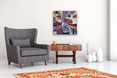 Original art for sale at UGallery.com | Sailboat with a Red Mast by Robert Hofherr | $1,500 | acrylic painting | 24' h x 24' w | thumbnail 5
