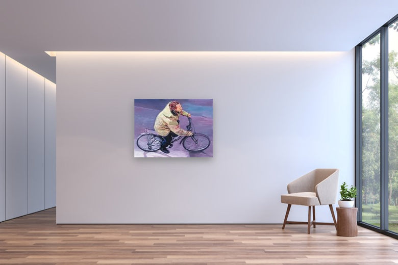 Parisian Man Riding Bicycle by Warren Keating |  In Room View of Artwork 