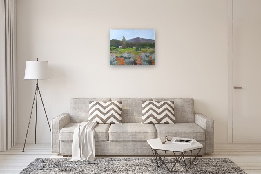 Houses in the Foothills by Janet Dyer |  In Room View of Artwork 