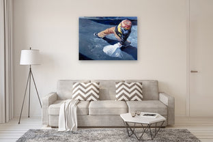 Young Man in Paris Carrying Sack by Warren Keating |  In Room View of Artwork 