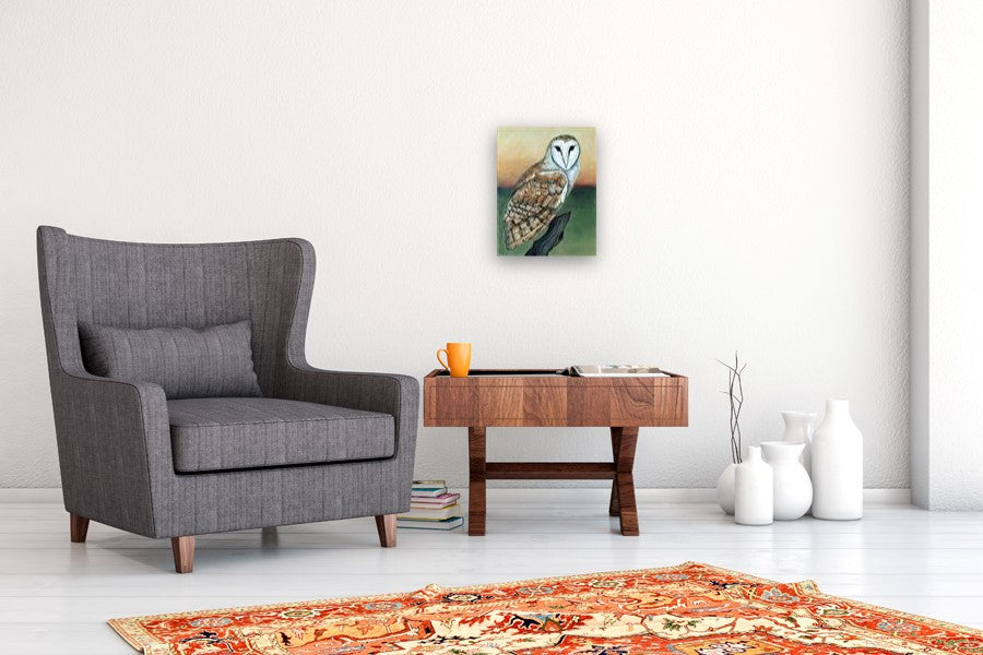 Wisdom Is Within - Barn Owl by Jennifer Ross |  In Room View of Artwork 