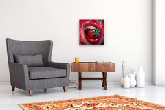 Original art for sale at UGallery.com | Strawberry Kisses by Miranda Gamel | $1,000 | oil painting | 18' h x 18' w | thumbnail 5