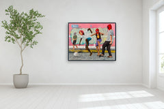 Original art for sale at UGallery.com | Kids in the Street by Jay Jones (aka FunnyTummy) | $10,775 | oil painting | 47.24' h x 59.06' w | thumbnail 5