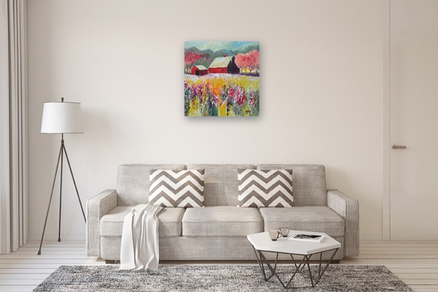 Red Barn near Orchard by Kip Decker |  Context View of Artwork 