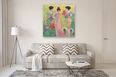 Original art for sale at UGallery.com | Flowers and Figures by Mary Pratt | $3,150 | oil painting | 48' h x 48' w | thumbnail 5
