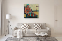 Original art for sale at UGallery.com | Red Dress by Gail Ragains | $3,750 | acrylic painting | 40' h x 40' w | thumbnail 5