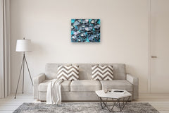 Original art for sale at UGallery.com | Blue-Green Cubist Cafe by Rachel Srinivasan | $800 | oil painting | 24' h x 30' w | thumbnail 5