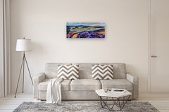 Original art for sale at UGallery.com | Lupin Field with Distant Mountains by Rebecca Klementovich | $1,325 | acrylic painting | 16' h x 40' w | thumbnail 5