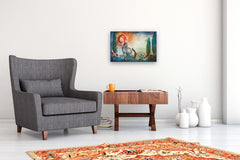 Original art for sale at UGallery.com | The Dreamer Under the Red Moon by Evgenia Smirnova | $700 | mixed media artwork | 15' h x 23' w | thumbnail 5