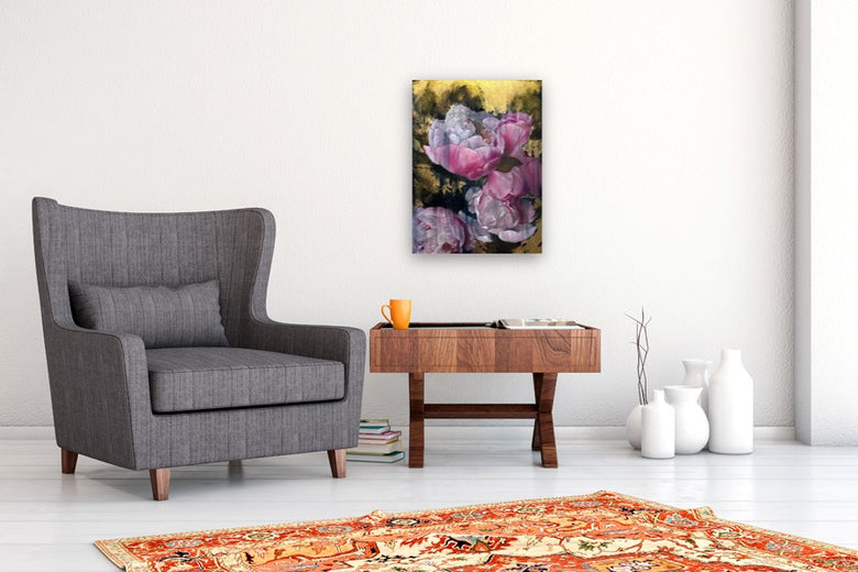 Gold Peonies by Mara Light |  In Room View of Artwork 