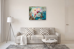 Original art for sale at UGallery.com | Blooms Embracing the Waves by Dowa Hattem | $2,100 | oil painting | 31.4' h x 39.37' w | thumbnail 5