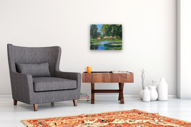 Bushes by the Pond by Janet Dyer |  In Room View of Artwork 