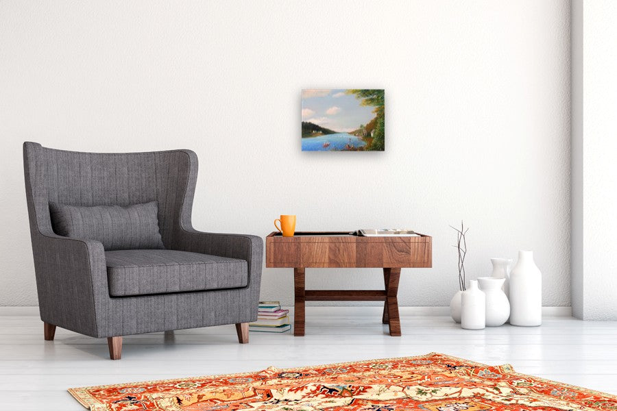 Boaters on Brookfield Pond by Carolyn Steward |  In Room View of Artwork 