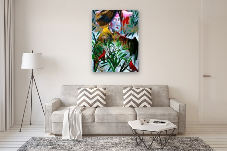 A Quiet Misty Morning with Cardinals by Scott Dykema |  In Room View of Artwork 