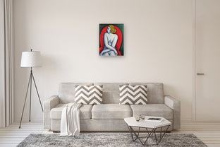 Naked on the Red Sofa by Guillermo Martí Ceballos |  In Room View of Artwork 
