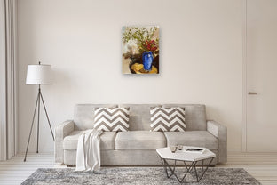 Bamboo Leaves and Blue Vase by Judy Mackey |  In Room View of Artwork 