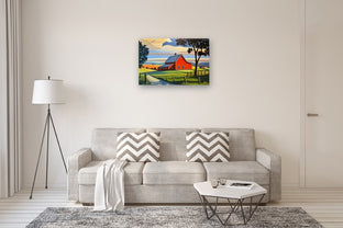 Red Barn Through the Shadows by John Jaster |  In Room View of Artwork 