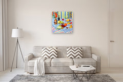 Original art for sale at UGallery.com | Picnic with Wine and Cheese by John Jaster | $1,300 | acrylic painting | 30' h x 30' w | thumbnail 5