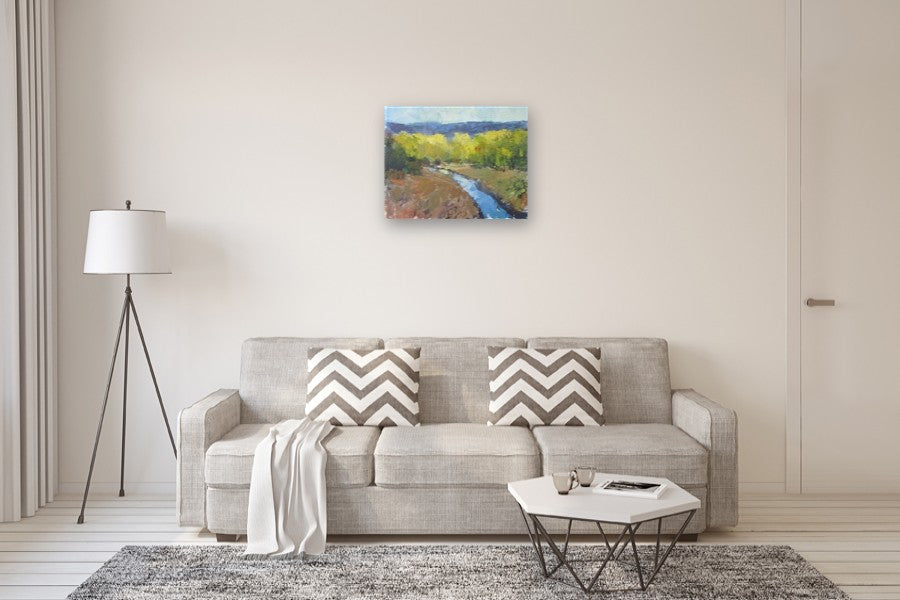 River and Mountains by Janet Dyer |  In Room View of Artwork 