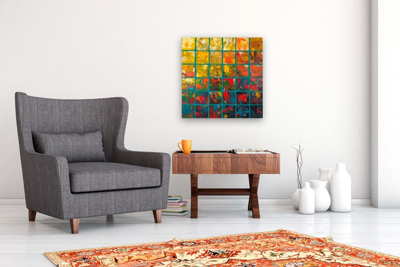 Sunset Squares by Janet Hamilton |  In Room View of Artwork 