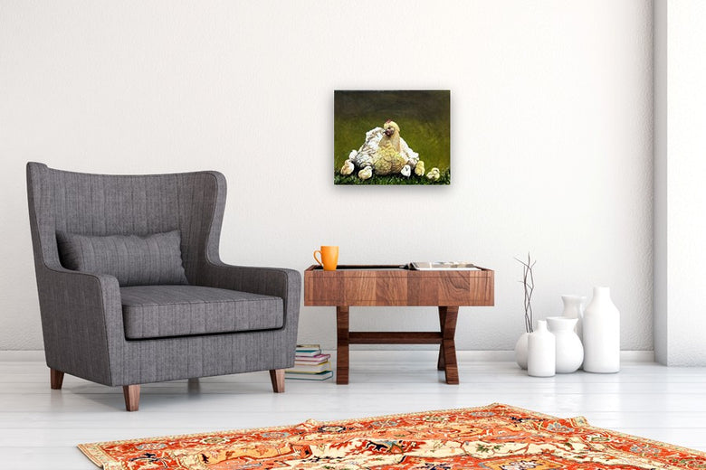 Hen & Chicks by Shela Goodman |  In Room View of Artwork 