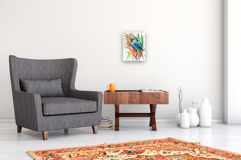 Sun Conure and Paradise Flowers 2 by Suren Nersisyan |  In Room View of Artwork 
