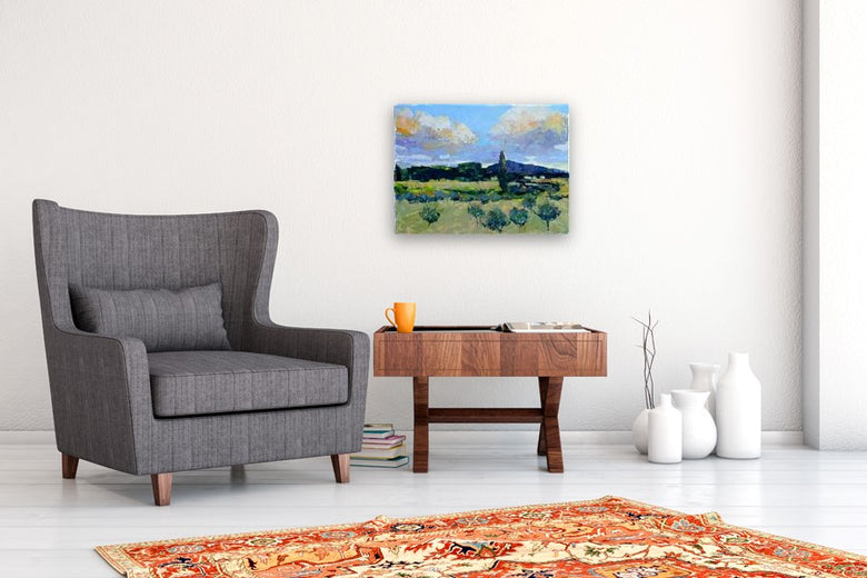 Fields at Sunset, Provence by Janet Dyer |  In Room View of Artwork 