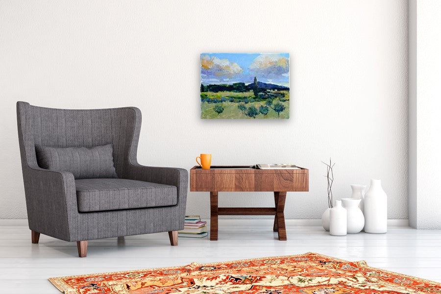 Fields at Sunset, Provence by Janet Dyer |  In Room View of Artwork 