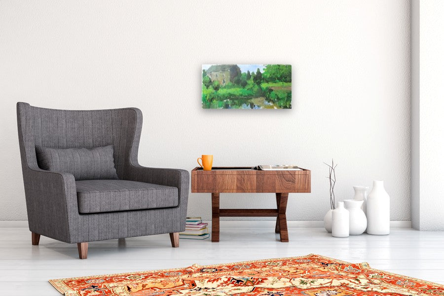 House with Pond, France by Janet Dyer |  In Room View of Artwork 