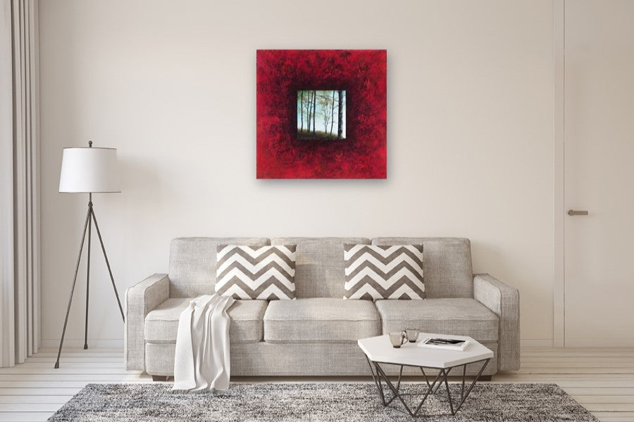 Red Pond Trees by Candice Eisenfeld |  In Room View of Artwork 