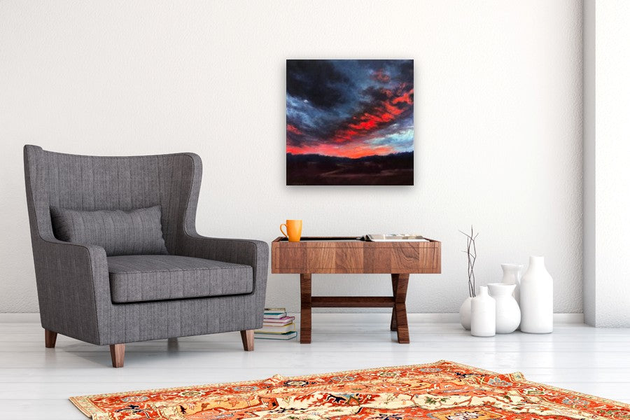 Twilight: Red Clouds, Plum Ground by Elizabeth Garat |  In Room View of Artwork 