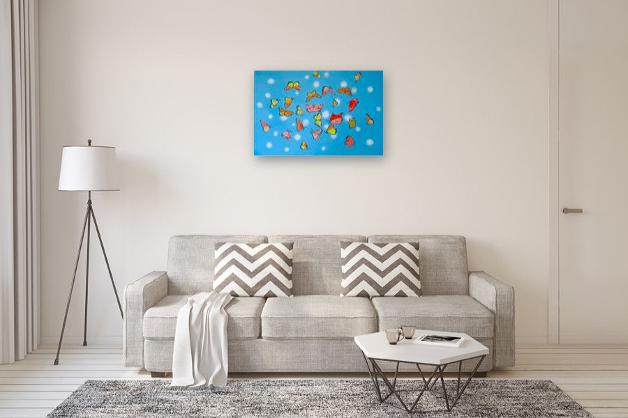 Monarch Butterflies and Fluffs by Natasha Tayles |  In Room View of Artwork 