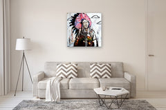 Original art for sale at UGallery.com | A Pink Headdress by Scott Dykema | $1,775 | mixed media artwork | 36' h x 36' w | thumbnail 5