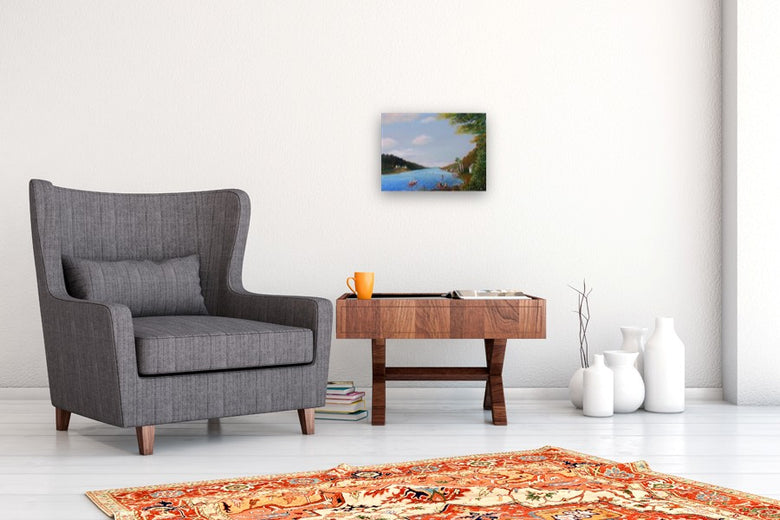 Boaters on Brookfield Pond by Carolyn Steward |  In Room View of Artwork 