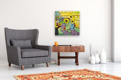 Original art for sale at UGallery.com | Sunflowers in a Pitcher by Robert Hofherr | $1,150 | acrylic painting | 24' h x 24' w | thumbnail 5