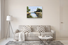 Original art for sale at UGallery.com | Lilypads on the River by Shela Goodman | $2,175 | oil painting | 30' h x 40' w | thumbnail 5