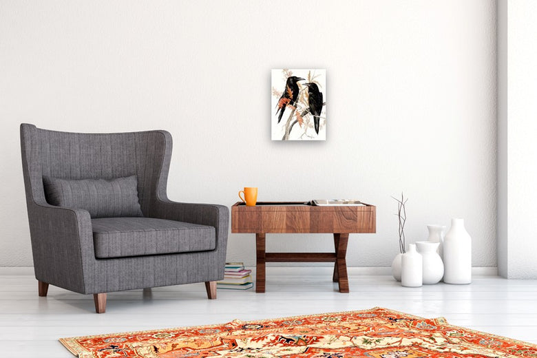 Two Ravens on the Autumn Oak Tree by Suren Nersisyan |  In Room View of Artwork 