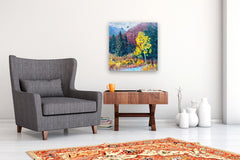 Original art for sale at UGallery.com | High in the Mountains the Ravens Play by Melissa Gannon | $1,100 | mixed media artwork | 24' h x 24' w | thumbnail 5