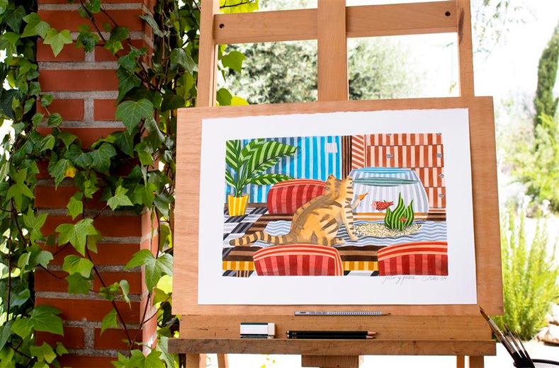 Cat and a Fish Bowl by Javier Ortas |  Context View of Artwork 