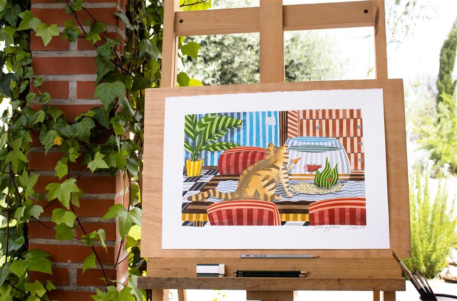 Cat and a Fish Bowl by Javier Ortas |  Context View of Artwork 