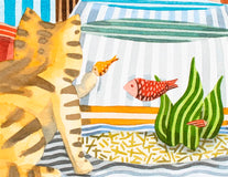 Original art for sale at UGallery.com | Cat and a Fish Bowl by Javier Ortas | $1,200 | watercolor painting | 14' h x 19.5' w | thumbnail 4