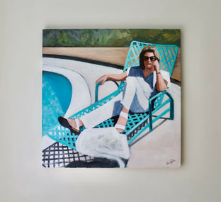 Relaxing at the Pool by Carey Parks |  Side View of Artwork 