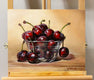 Original art for sale at UGallery.com | Red Cherries in a Glass Bowl by Art Tatin | $375 | oil painting | 8' h x 10' w | thumbnail 3