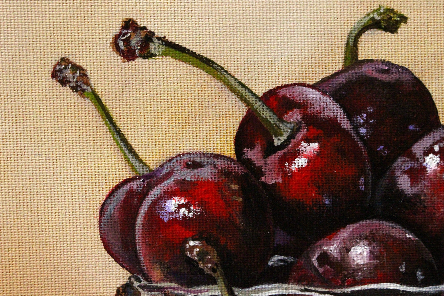 Red Cherries in a Glass Bowl by Art Tatin |  Closeup View of Artwork 