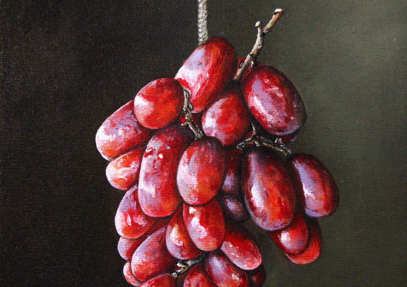 Red Grapes on a String by Art Tatin |  Closeup View of Artwork 